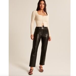 Abercrombie & Fitch Curve Love Vegan Leather Ankle Straight Pant Ultra High Rise